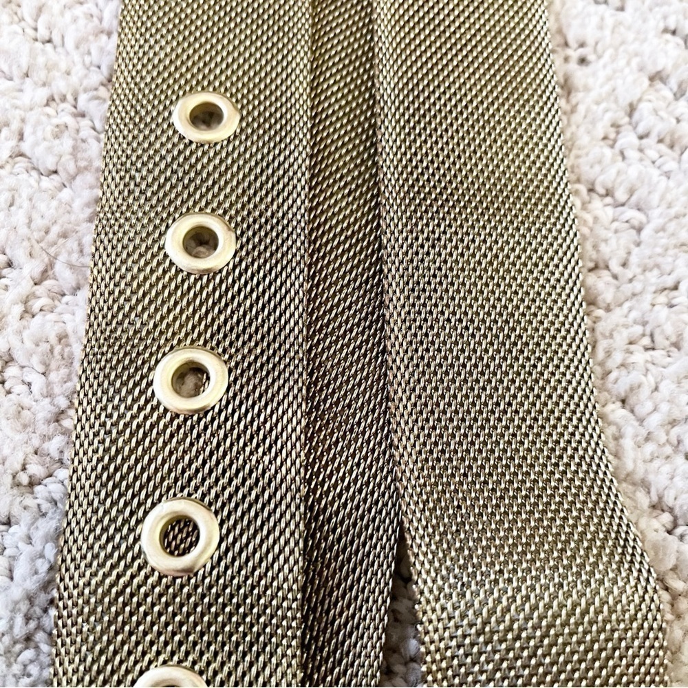 Gold Western Mesh Belt Womens Sz S/M Metallic Grommet Vintage 80s Tooled Floral - Picture 6 of 10